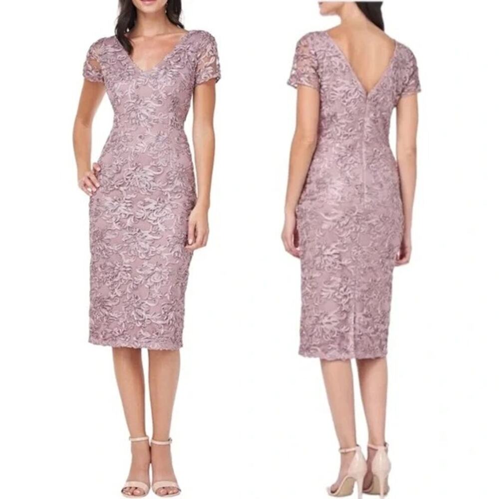 NWT JS Collection Soutache Lace Midi Dress Pink Sand V-Neck Size 0